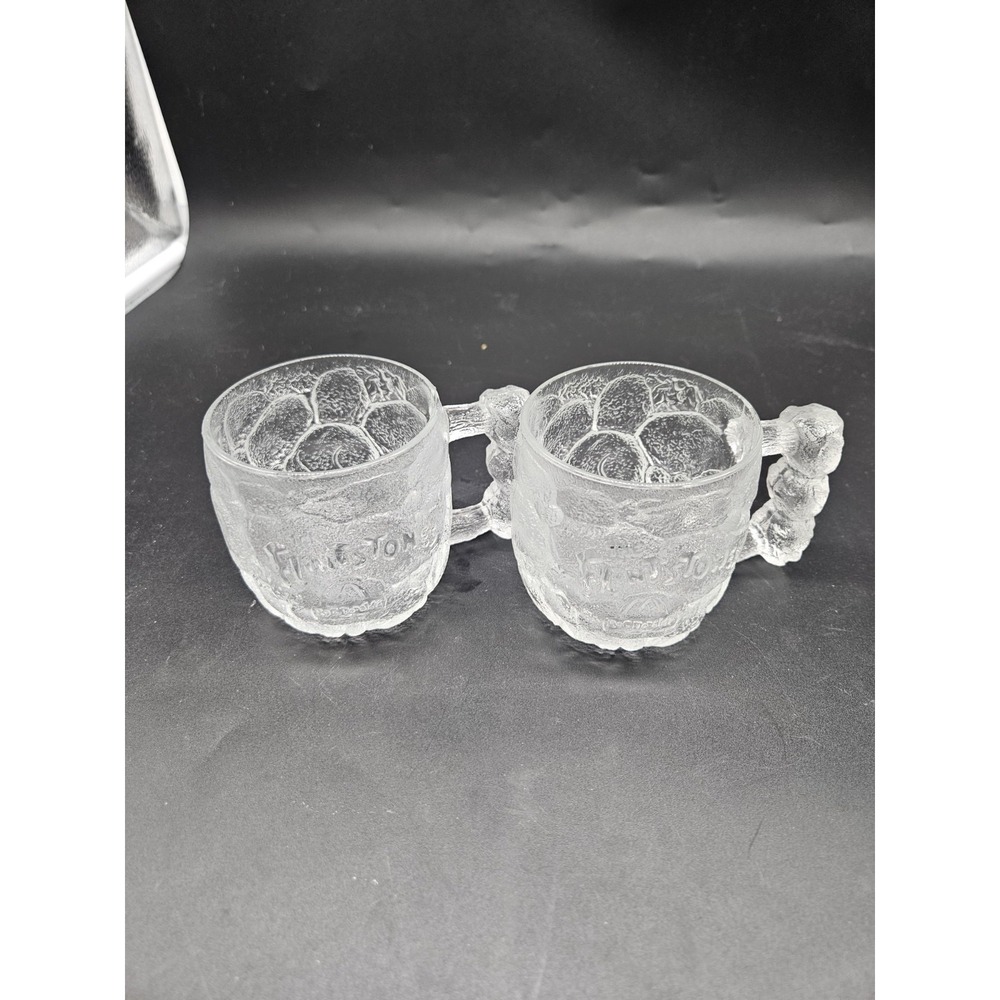Vintage 1993 FLINSTONES McDonalds ROCKY ROAD Glass Mugs Set of 2 Clear